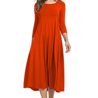 Damen Alltagstaugliches Midikleid mit 3/4-Ärmeln und schwingendem Rock WW