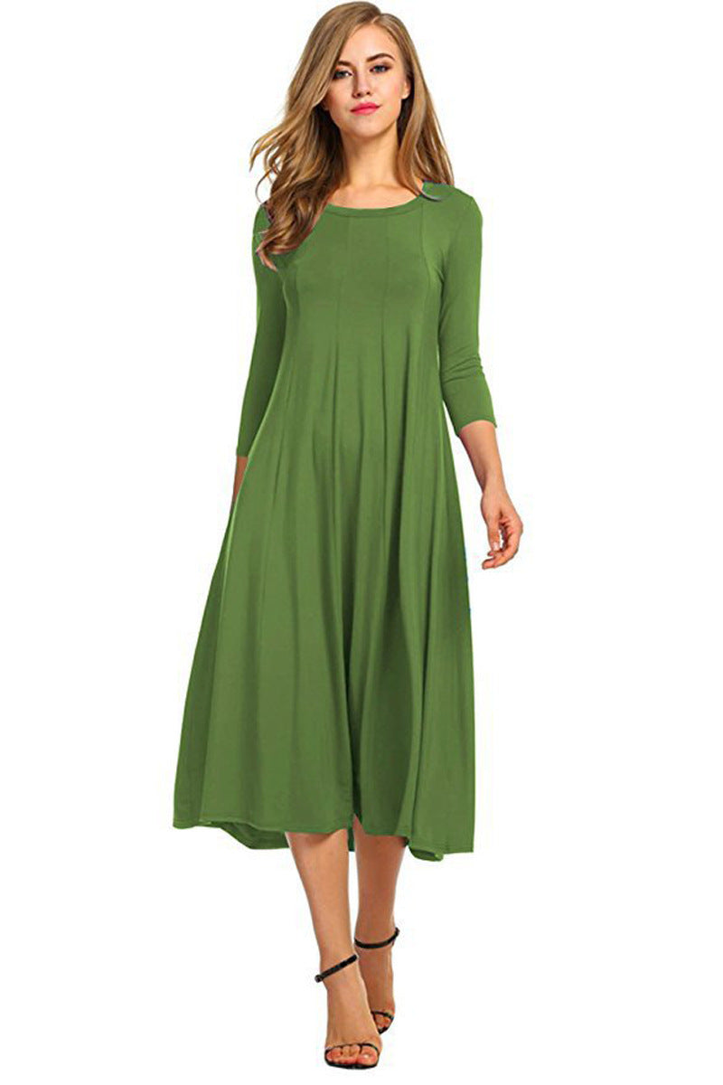 Damen Alltagstaugliches Midikleid mit 3/4-Ärmeln und schwingendem Rock WW