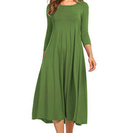Damen Alltagstaugliches Midikleid mit 3/4-Ärmeln und schwingendem Rock WW