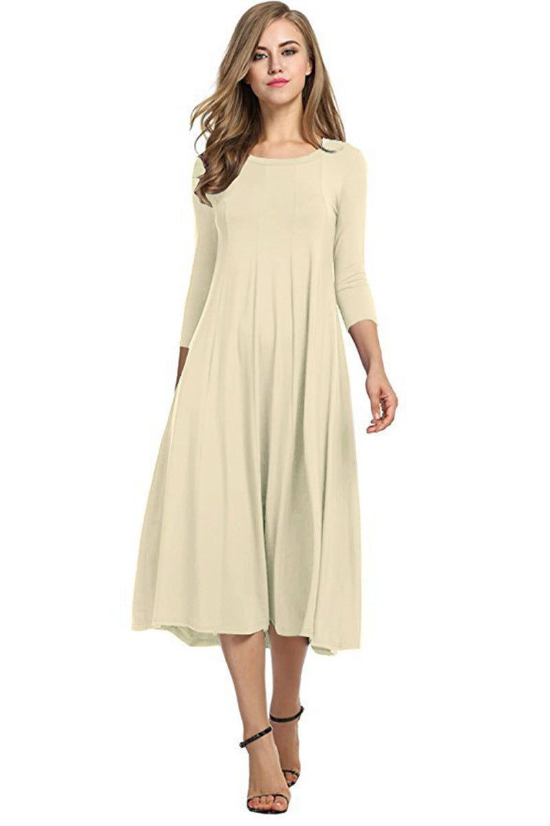 Damen Alltagstaugliches Midikleid mit 3/4-Ärmeln und schwingendem Rock WW