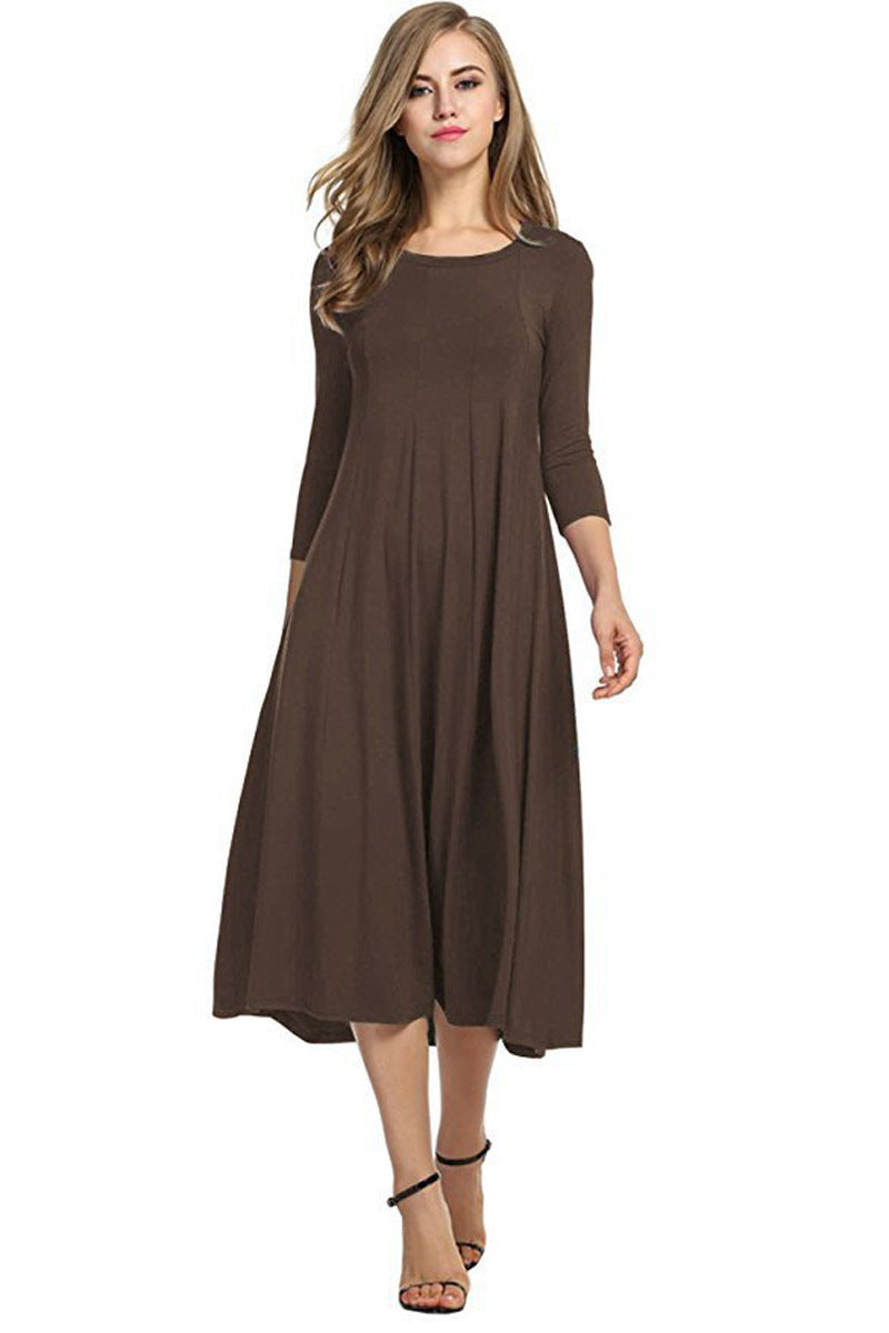 Damen Alltagstaugliches Midikleid mit 3/4-Ärmeln und schwingendem Rock WW