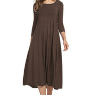 Damen Alltagstaugliches Midikleid mit 3/4-Ärmeln und schwingendem Rock WW