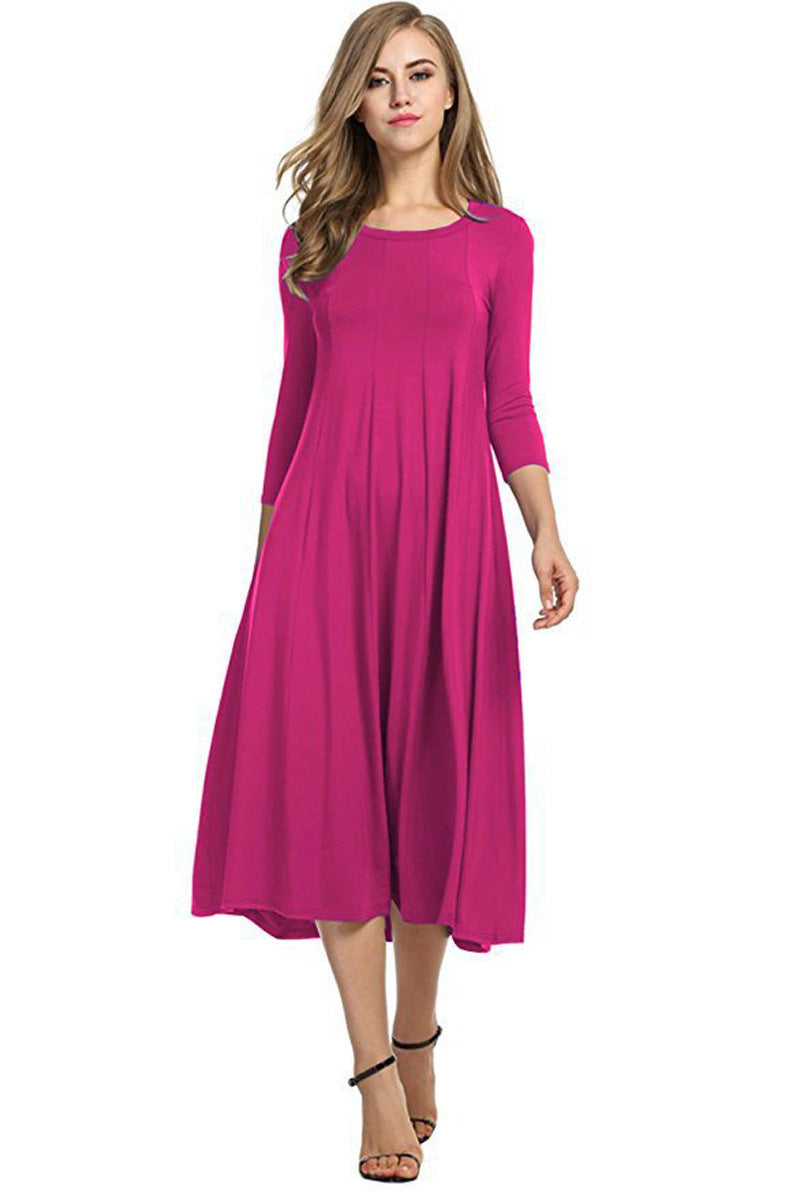 Damen Alltagstaugliches Midikleid mit 3/4-Ärmeln und schwingendem Rock WW
