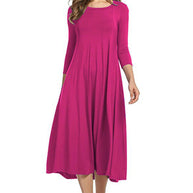 Damen Alltagstaugliches Midikleid mit 3/4-Ärmeln und schwingendem Rock WW