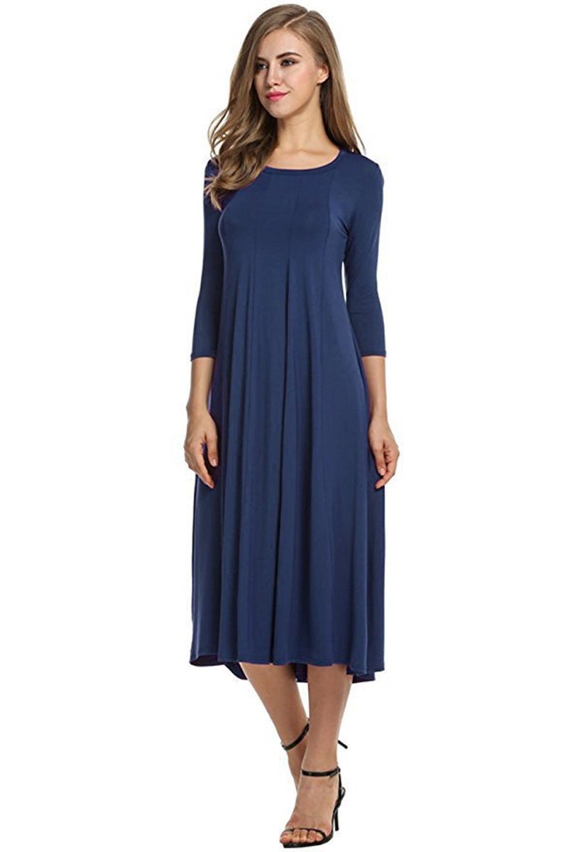 Damen Alltagstaugliches Midikleid mit 3/4-Ärmeln und schwingendem Rock WW