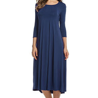Damen Alltagstaugliches Midikleid mit 3/4-Ärmeln und schwingendem Rock WW