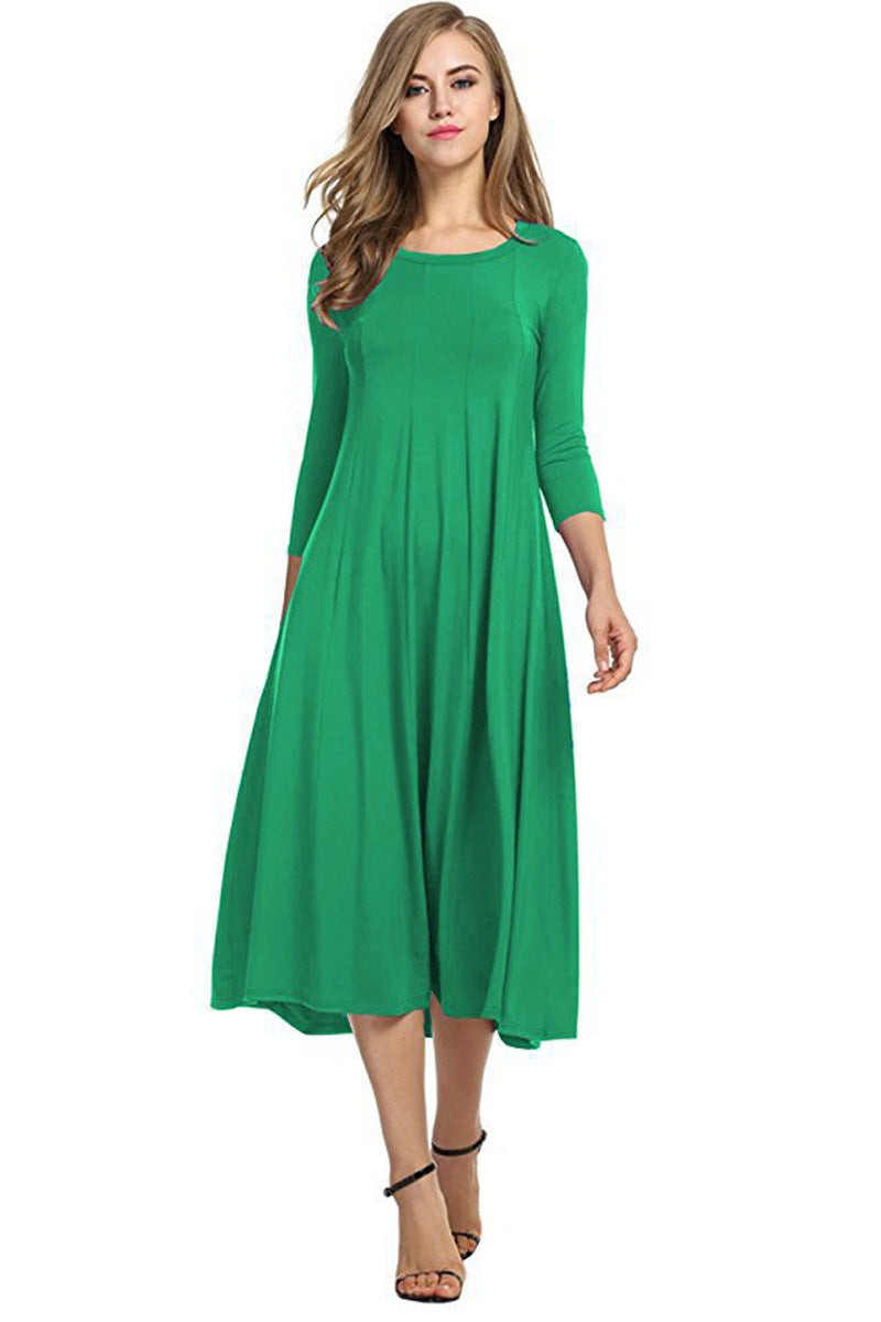 Damen Alltagstaugliches Midikleid mit 3/4-Ärmeln und schwingendem Rock WW
