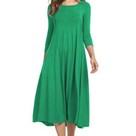 Damen Alltagstaugliches Midikleid mit 3/4-Ärmeln und schwingendem Rock WW