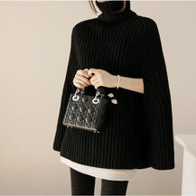 Damen Strickponcho mit dekorativem Rollkragen und eleganter Struktur WW