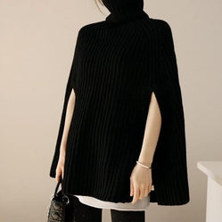 Damen Strickponcho mit dekorativem Rollkragen und eleganter Struktur WW