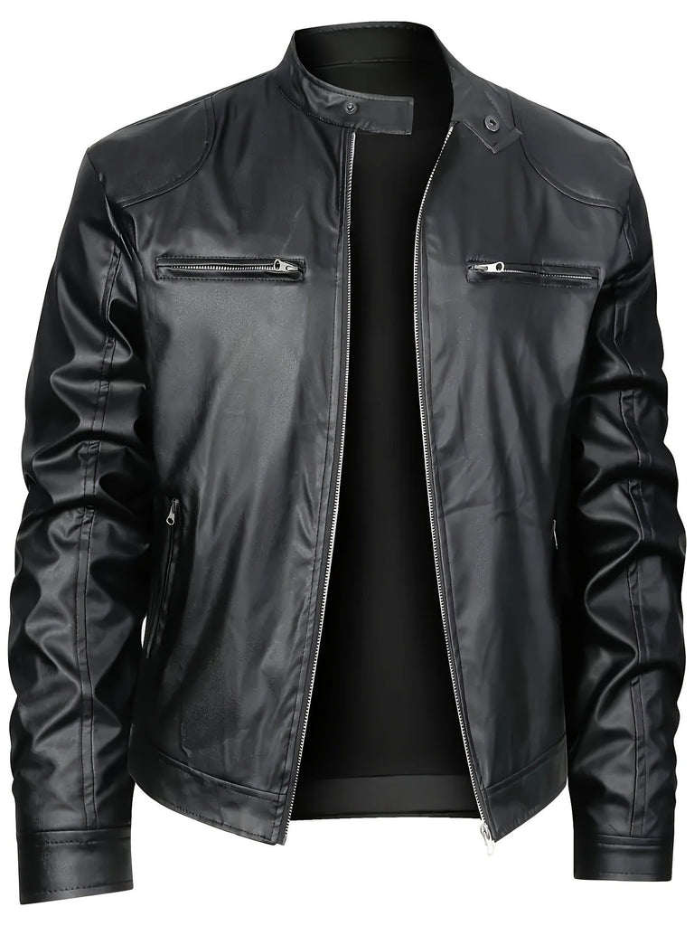 WW | Stilvolle Pu Leder Herrenjacke Mit Farbblocks