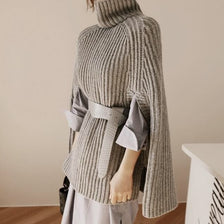 Damen Strickponcho mit dekorativem Rollkragen und eleganter Struktur WW