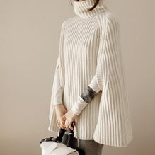 Damen Strickponcho mit dekorativem Rollkragen und eleganter Struktur WW