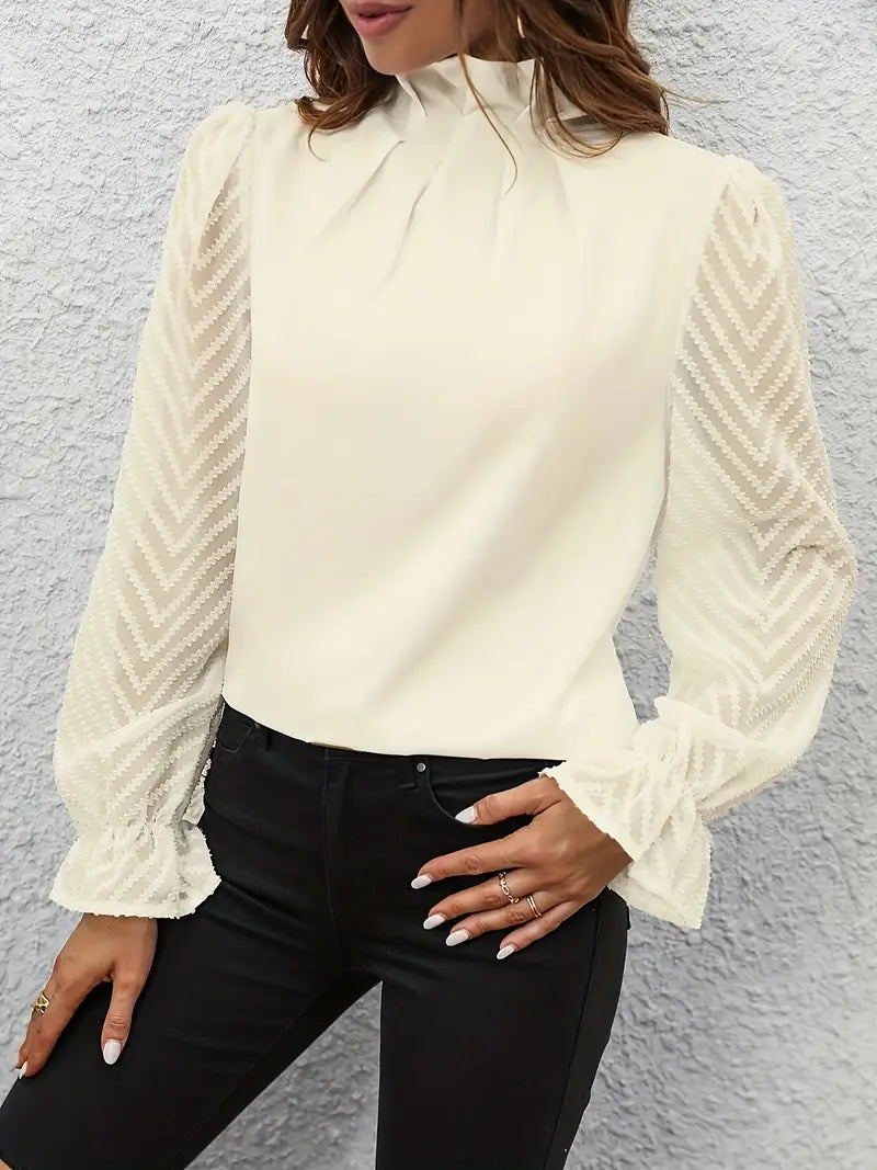 W&W Mode Bluse | Schicker plissierter top mit netzärmeln für damen