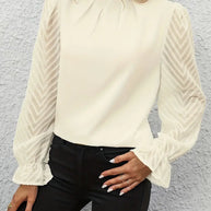 WW Bluse | Schicker plissierter top mit netzärmeln für damen