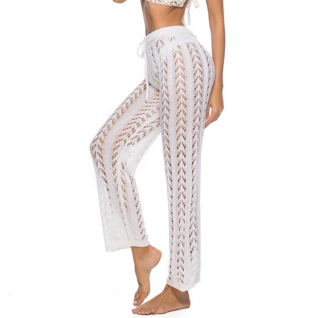 Damen elegante Häkelstrandhose mit luftiger Passform und elastischem Bund W&W Mode