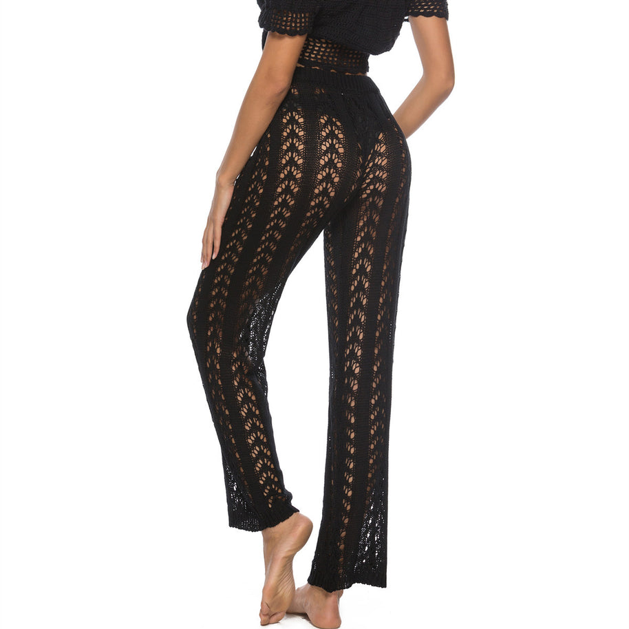 Damen elegante Häkelstrandhose mit luftiger Passform und elastischem Bund WW