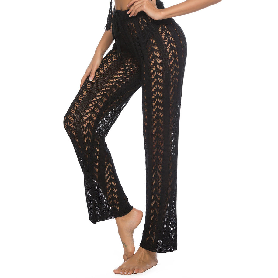 Damen elegante Häkelstrandhose mit luftiger Passform und elastischem Bund WW