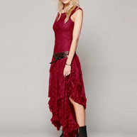 Damen Spitzen-Maxikleid mit lässigem Volantdesign und tiefem V-Ausschnitt WW