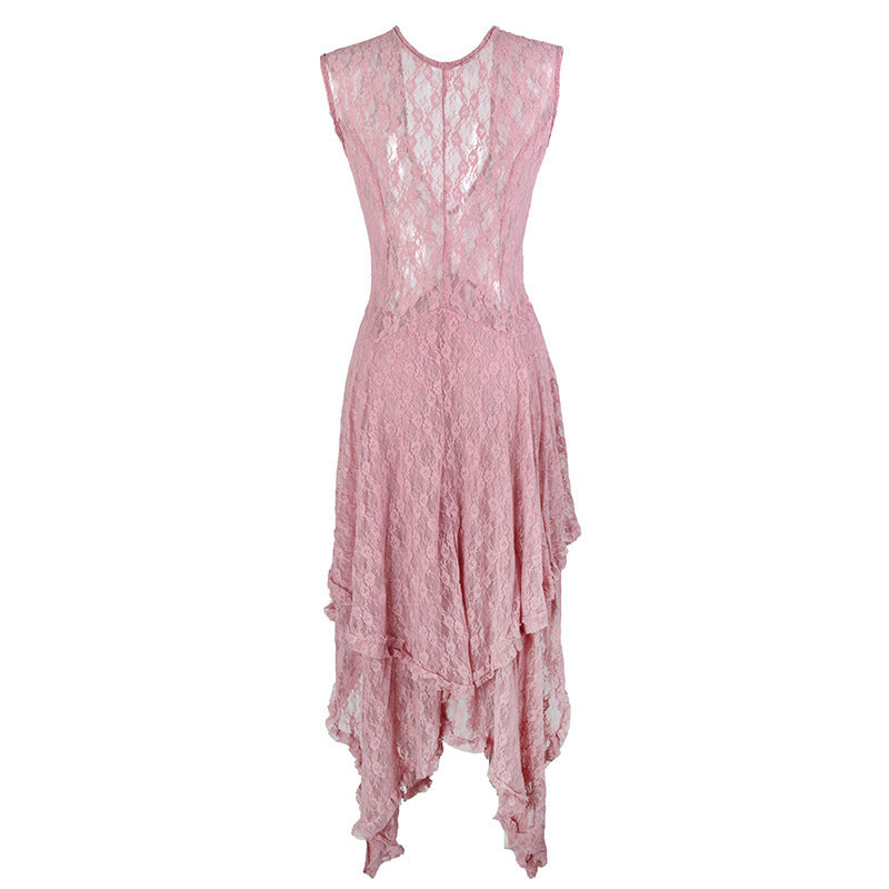 Damen Spitzen-Maxikleid mit lässigem Volantdesign und tiefem V-Ausschnitt WW