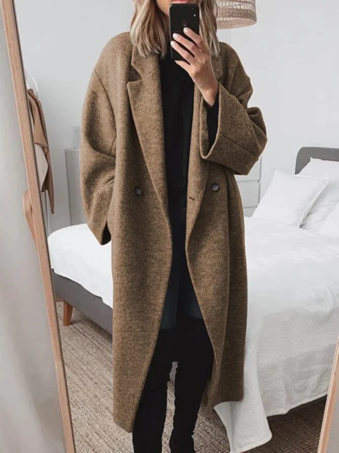 WW | langer Mantel Damen - Wolljacke mit stilvollem Kragen