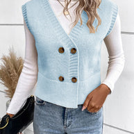 WW | Stilvolle Herbst Klassische Knopfverschluss V-Hals Pullover Weste Für Frauen