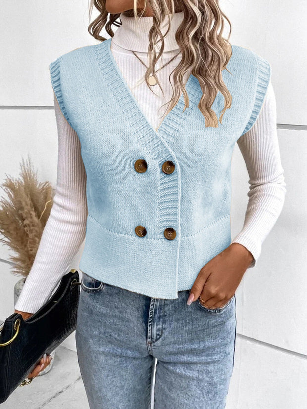 WW | Stilvolle Herbst Klassische Knopfverschluss V-Hals Pullover Weste Für Frauen