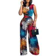Ärmelloser Jumpsuit - Boho - Blumendruck Weites Bein