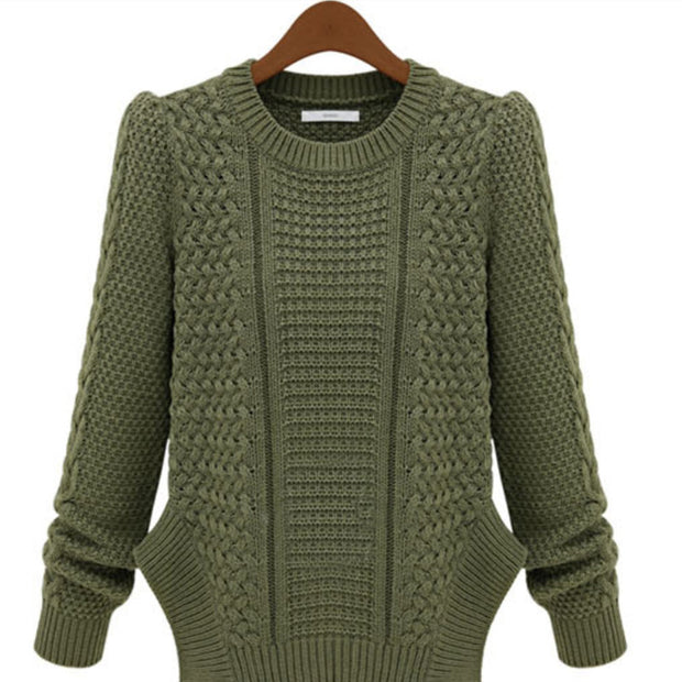 Damen Strickpullover mit strukturierter Oberfläche und seitlichen Taschen WW