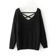 Damen Strickpullover mit tiefem V-Ausschnitt und dekorativem Rückendesign WW
