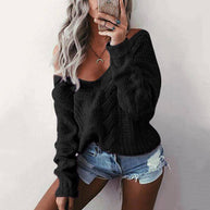Damen Strickpullover mit tiefem V-Ausschnitt und lässigem Schnitt WW