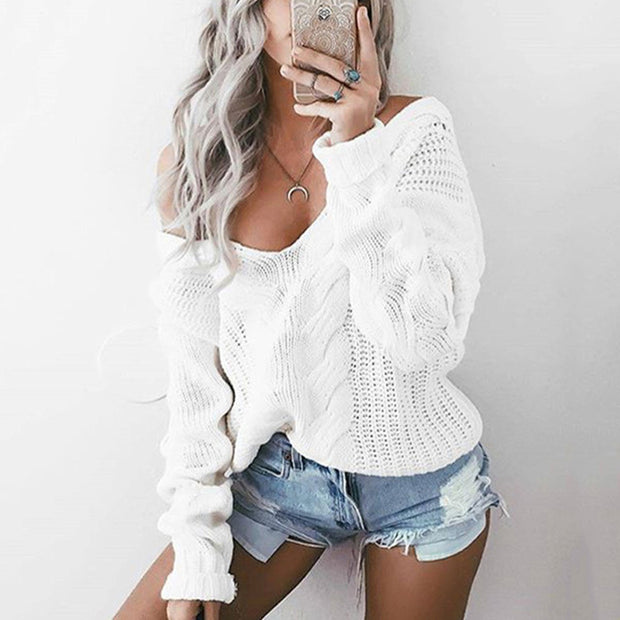 Damen Strickpullover mit tiefem V-Ausschnitt und lässigem Schnitt WW