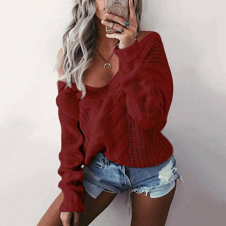Damen Strickpullover mit tiefem V-Ausschnitt und lässigem Schnitt WW