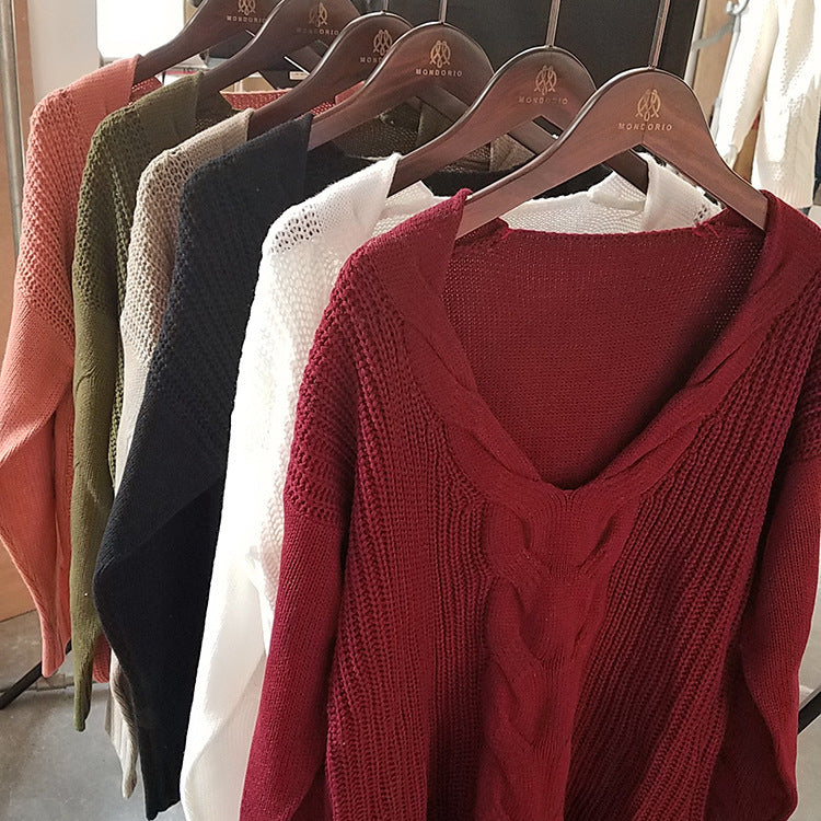 Damen Strickpullover mit tiefem V-Ausschnitt und lässigem Schnitt WW