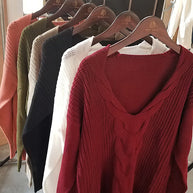 Damen Strickpullover mit tiefem V-Ausschnitt und lässigem Schnitt WW