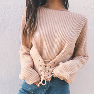 Damen Strickpullover mit schnüren und weitem Schnitt WW