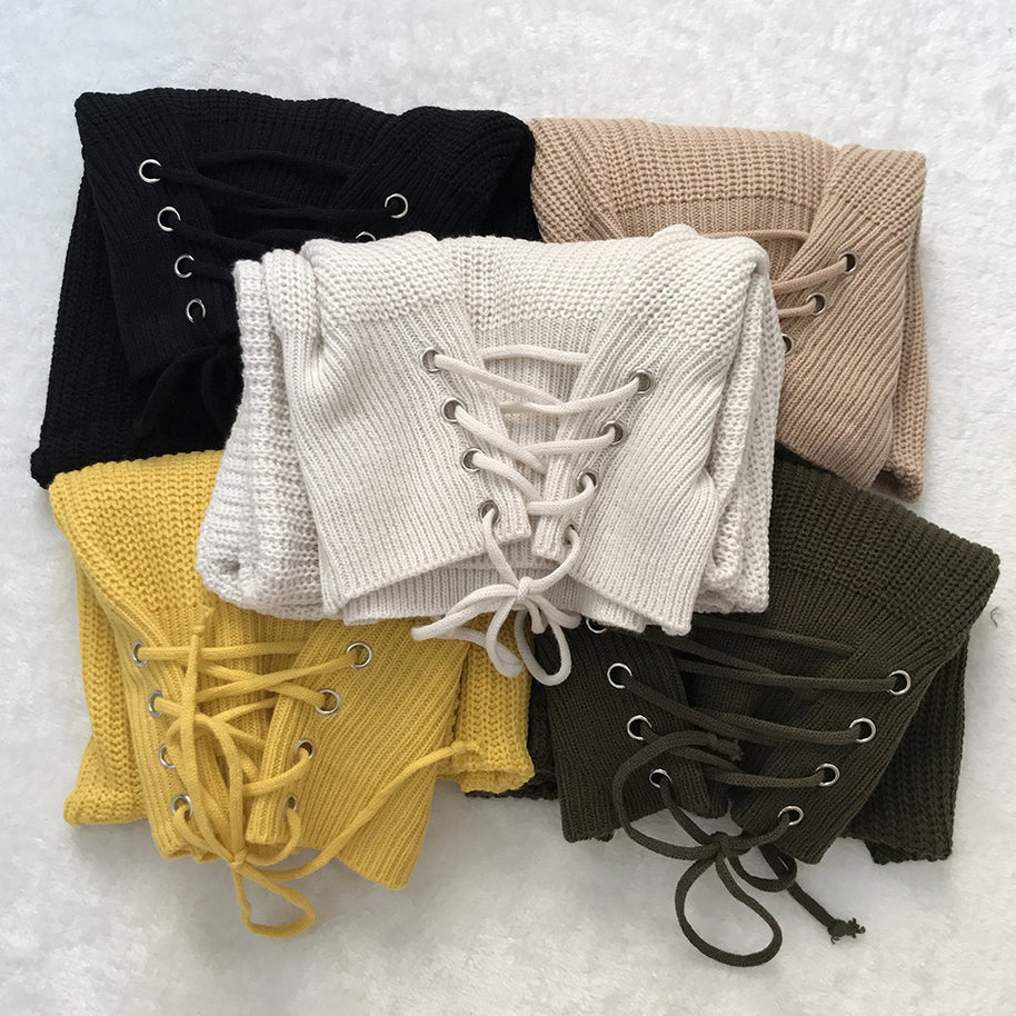 Damen Strickpullover mit schnüren und weitem Schnitt WW
