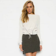 Damen Strickpullover mit schnüren und weitem Schnitt WW