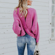 Damen Strickpullover mit tiefem V-Ausschnitt und weitem Schnitt WW
