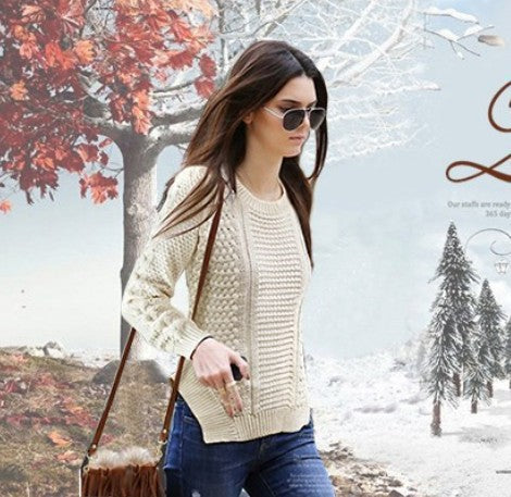 Damen Strickpullover mit strukturierter Oberfläche und seitlichen Taschen WW