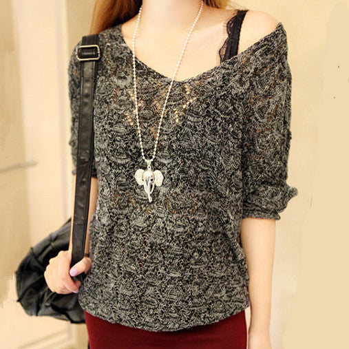 Damen Strickpullover mit V-Ausschnitt und luftiger Lochstruktur WW