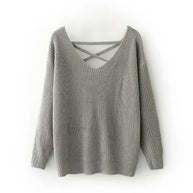 Damen Strickpullover mit tiefem V-Ausschnitt und dekorativem Rückendesign WW