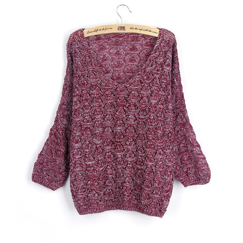 Damen Strickpullover mit V-Ausschnitt und luftiger Lochstruktur WW