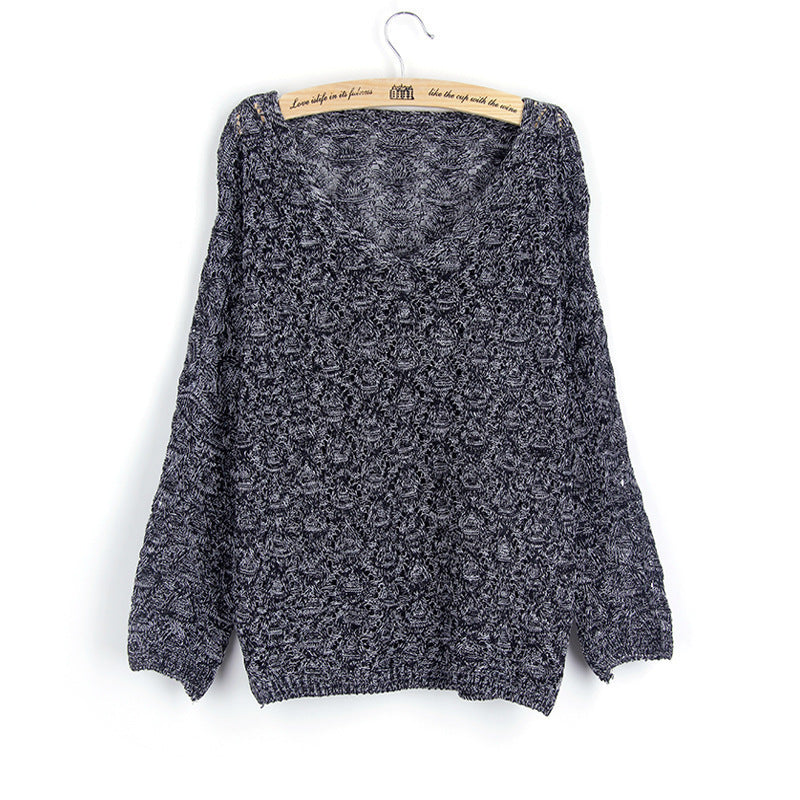 Damen Strickpullover mit V-Ausschnitt und luftiger Lochstruktur WW