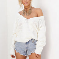 Damen Strickpullover mit tiefem V-Ausschnitt und lässigem Schnitt WW