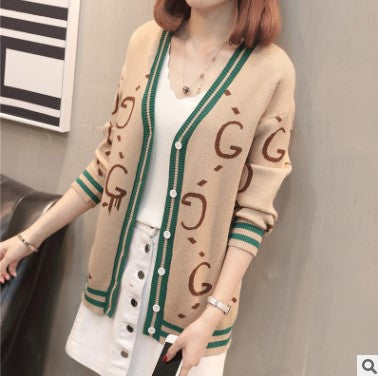 Damen Strickjacke mit tiefem V-Ausschnitt und bunten grafischen Mustern WW