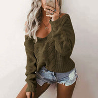 Damen Strickpullover mit tiefem V-Ausschnitt und lässigem Schnitt WW