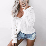 Damen Strickpullover mit tiefem V-Ausschnitt und lässigem Schnitt WW