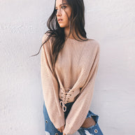 Damen Strickpullover mit schnüren und weitem Schnitt WW