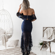 WW | Spitze Off-Shoulder Crop Top Hoch Niedrig Rock 2-teiliges Set